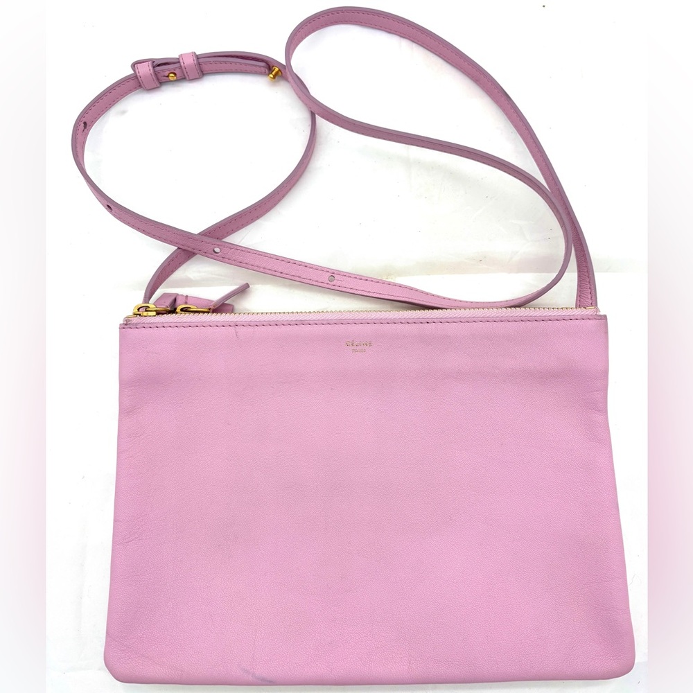 Celine Trio Purple Pink Leather Shoulder Bag